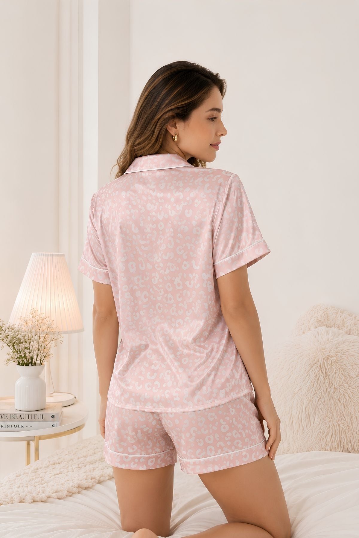 PIJAMA SATIN SHORT MANGAS ANIMAL PINK