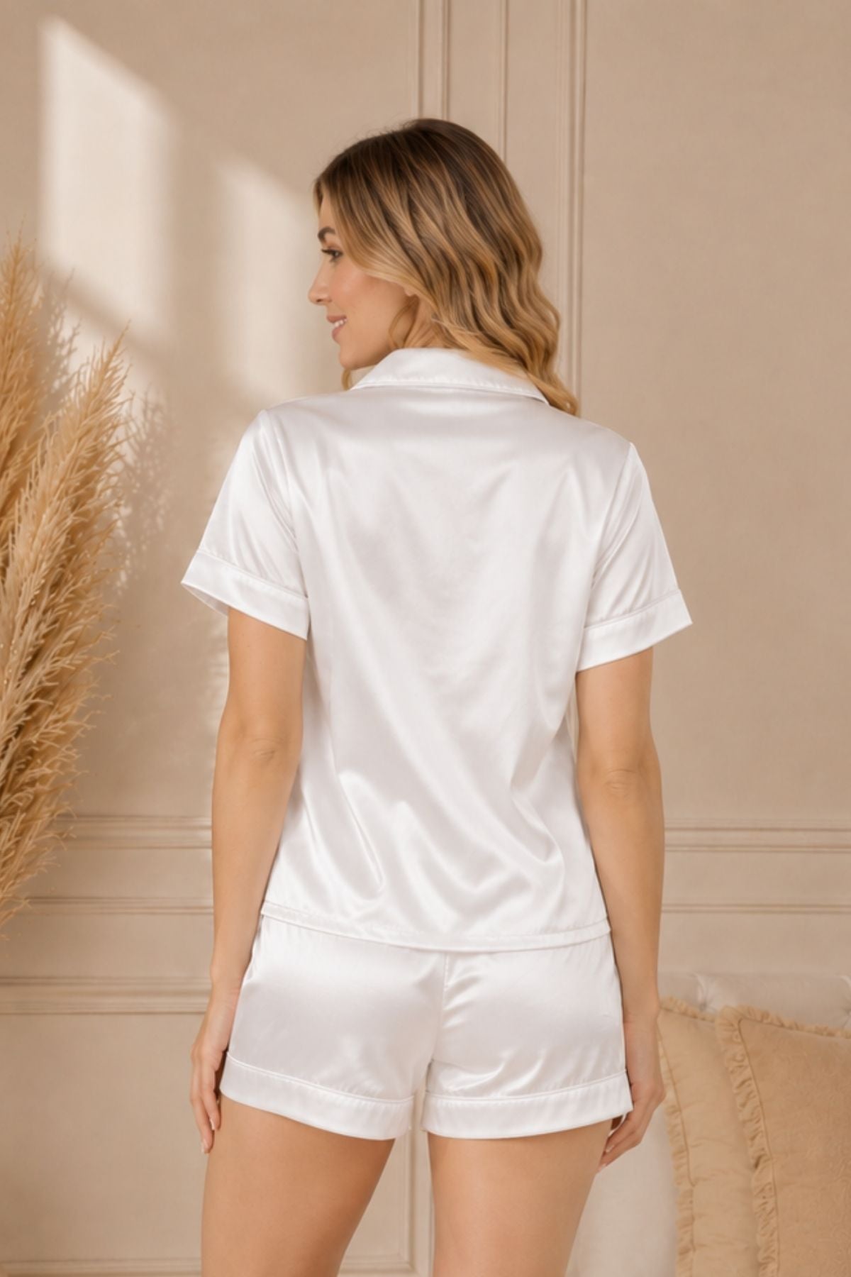 PIJAMA SATIN SHORT MANGAS BLANCA