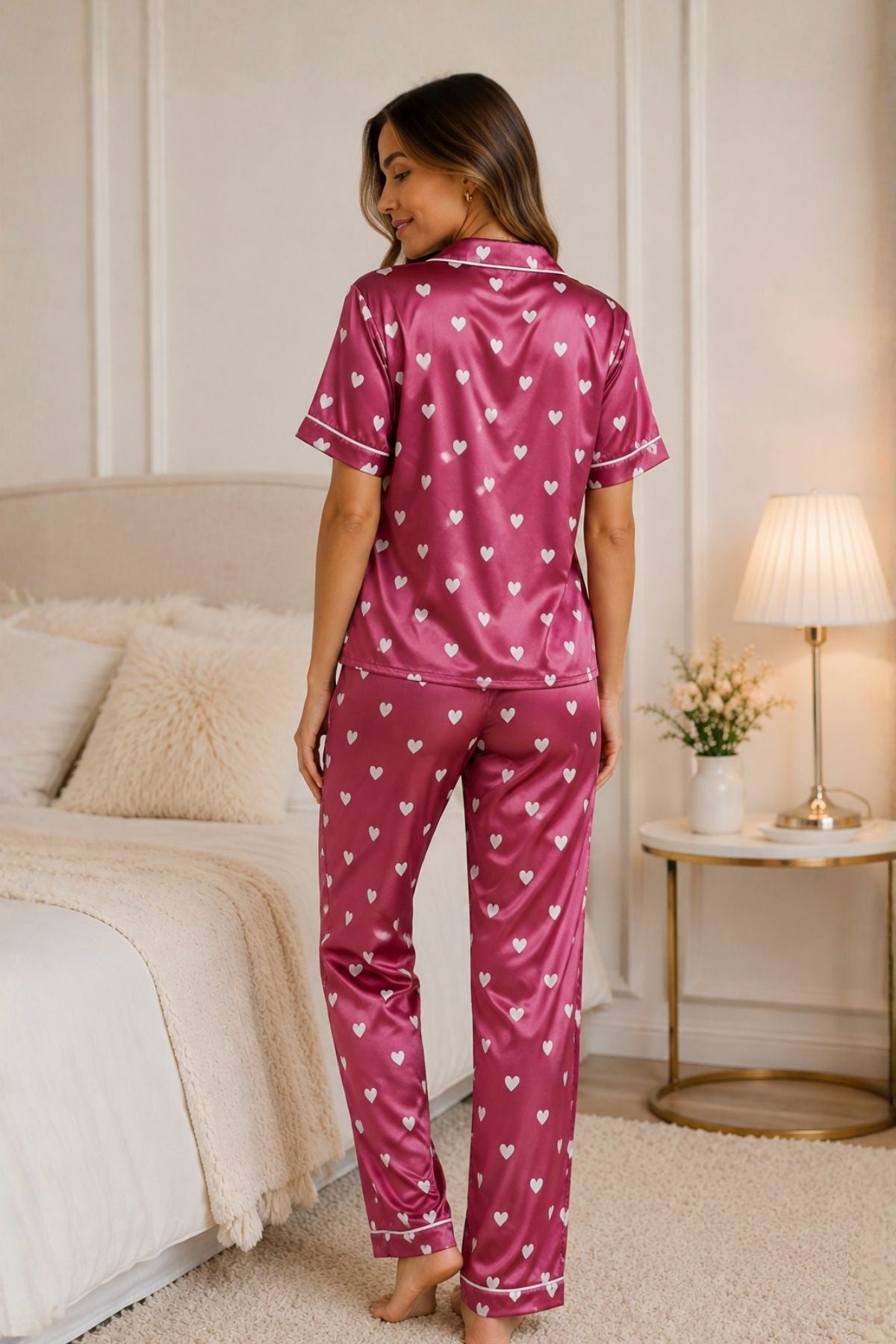 PIJAMA SATIN PANTALON MANGAS LOVE