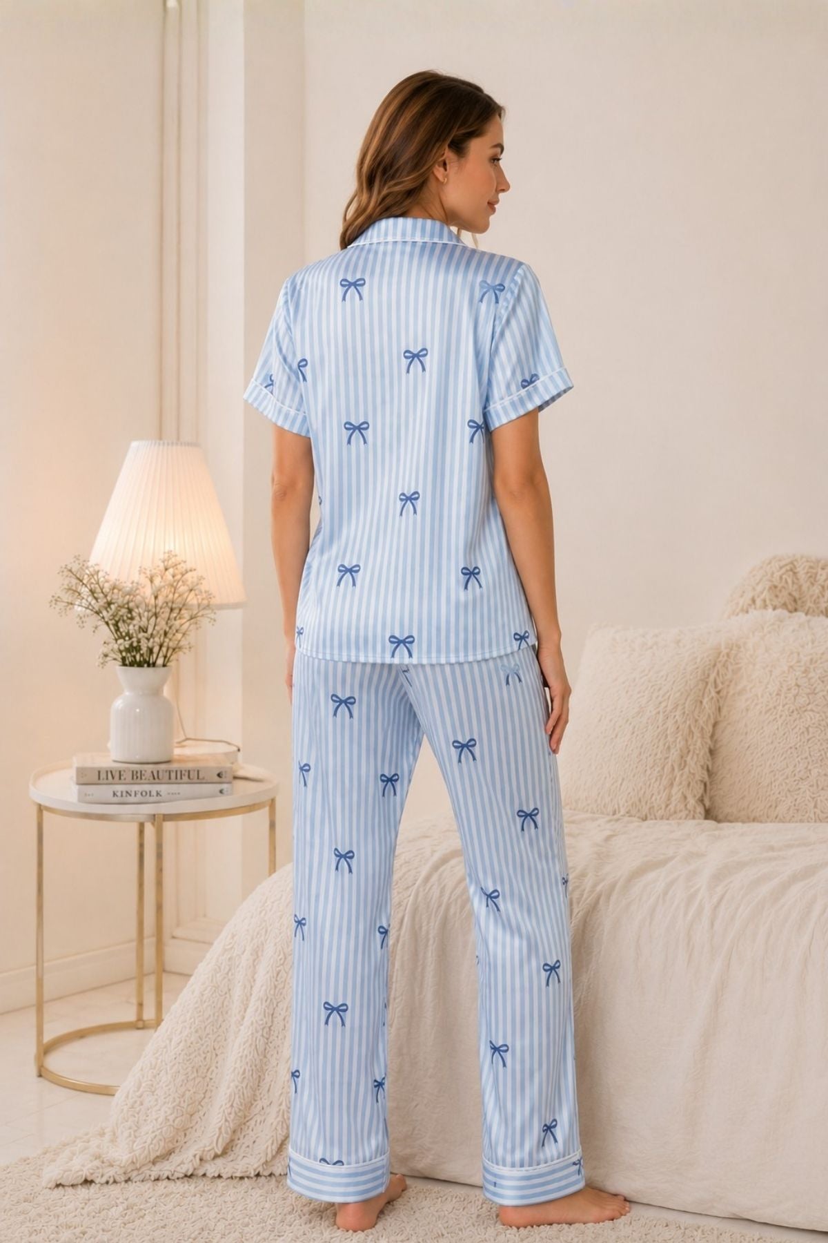 PIJAMA SATIN PANTALON LAZOS BLUE