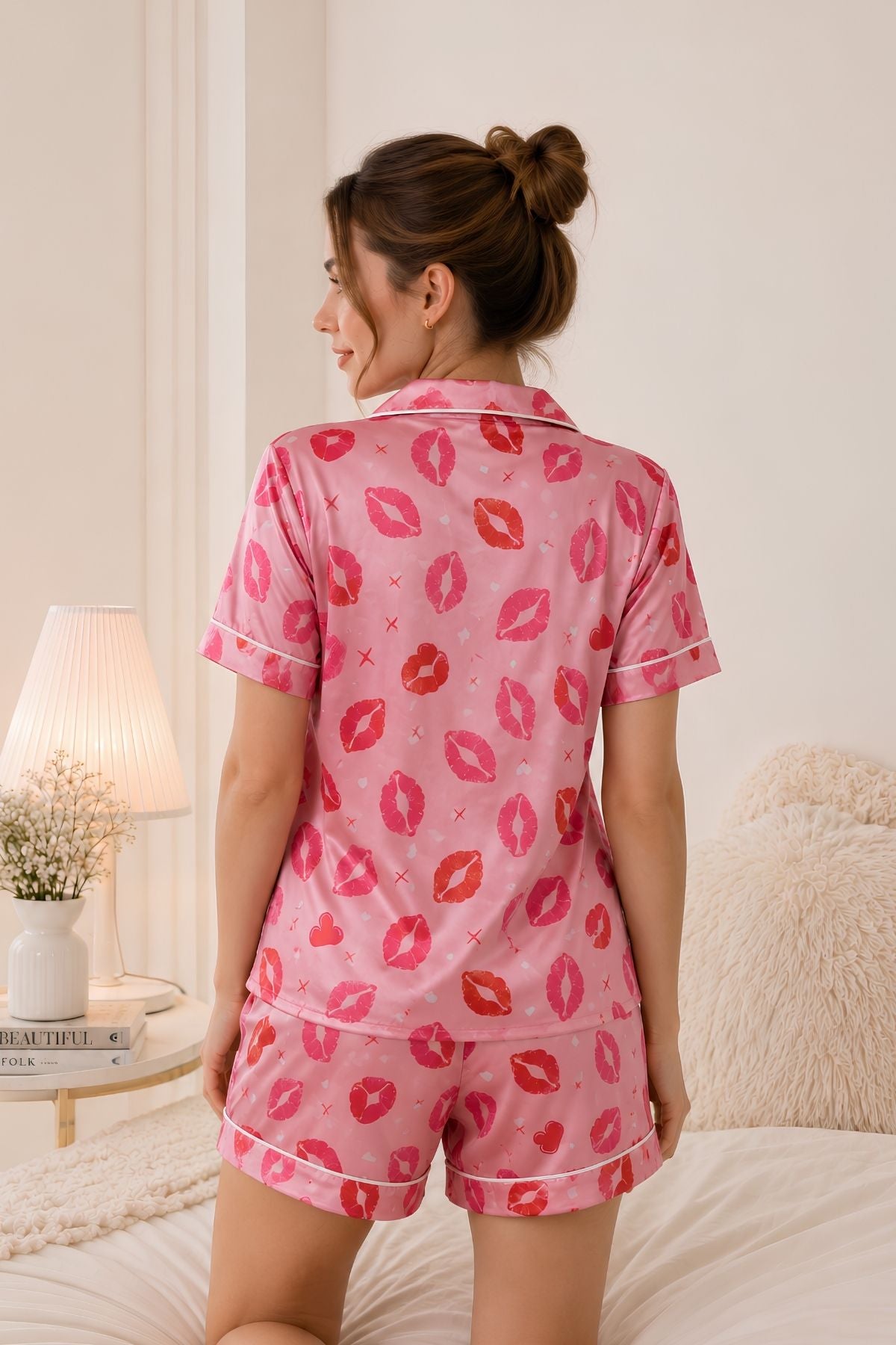 PIJAMA SATIN SHORT MANGAS KISSES