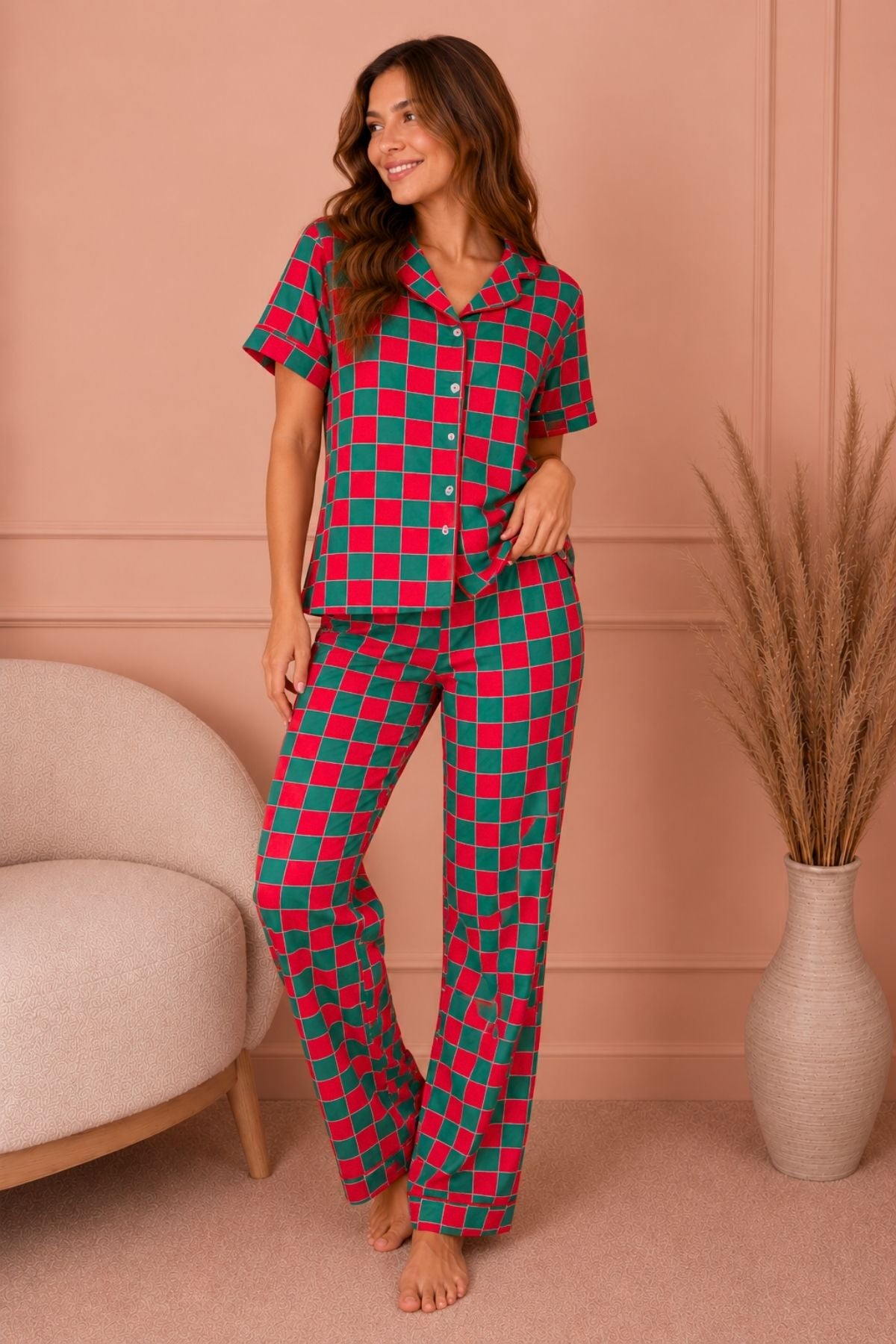 PIJAMA BRUSH PANTALON MANGAS CUADROS