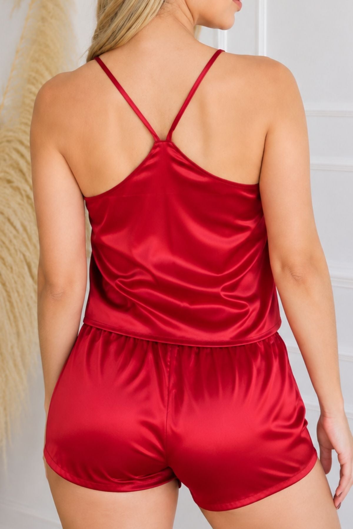 PIJAMA SATIN SHORT TIRAS ROJO
