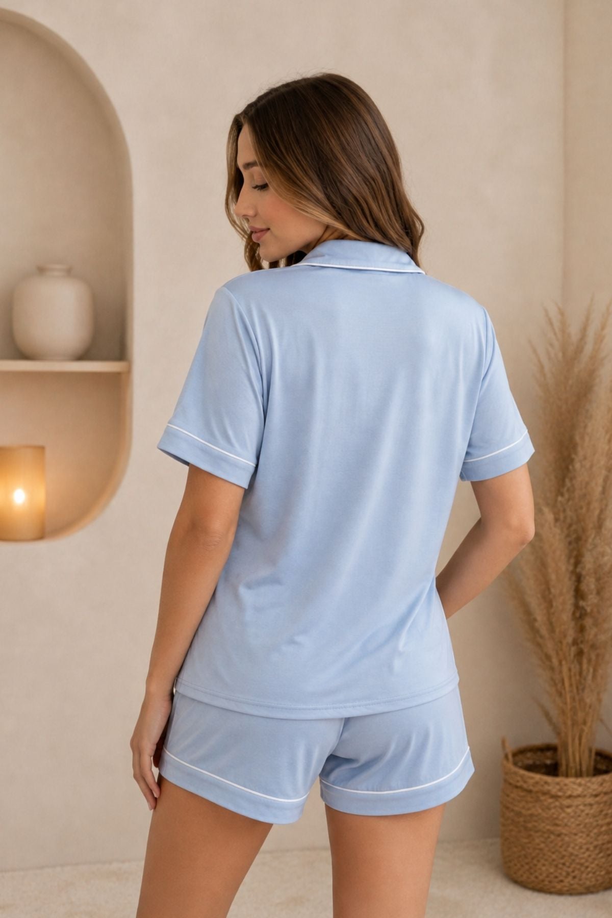 PIJAMA BRUSH SHORT MANGAS CELESTE