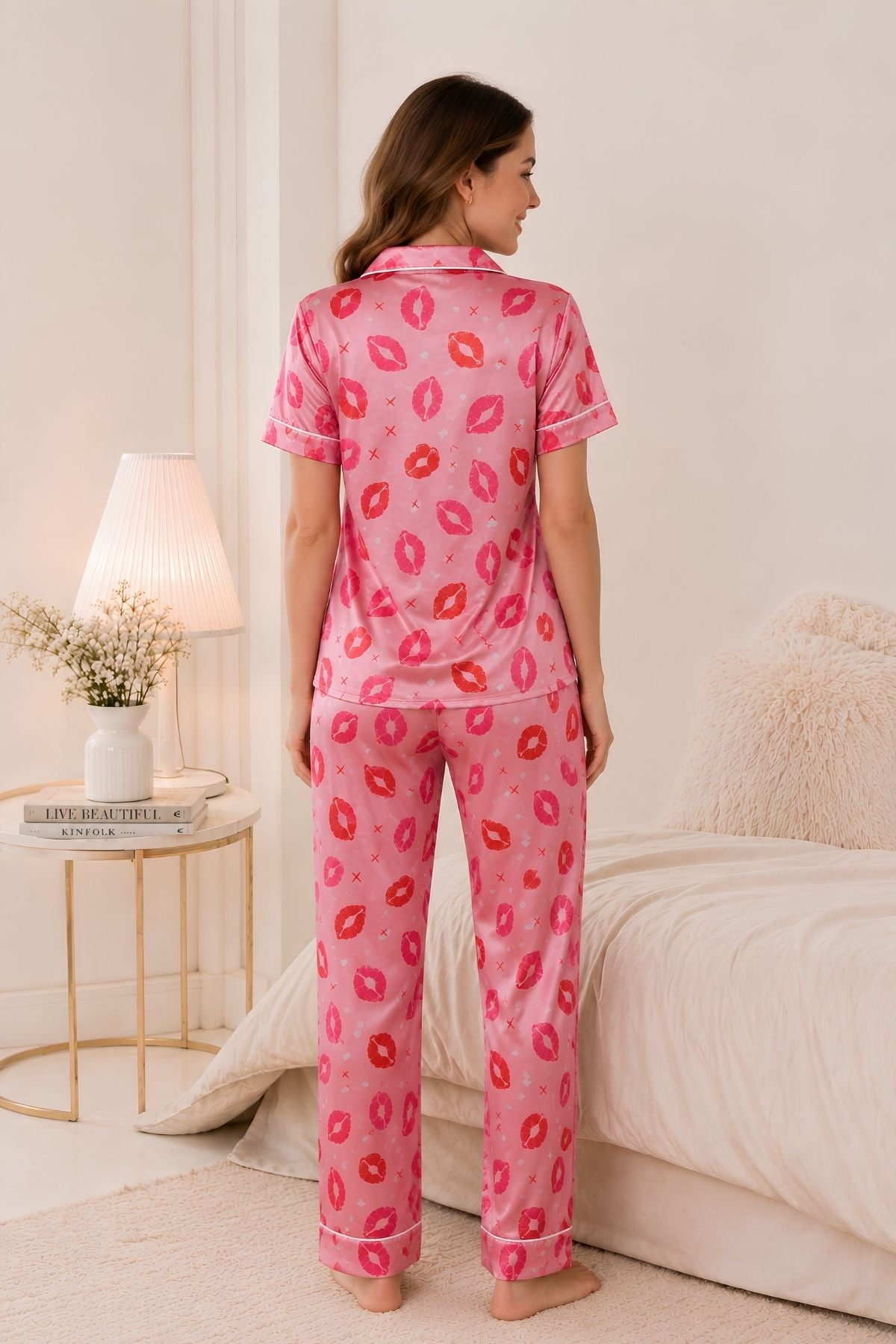 PIJAMA SATIN PANTALON MANGAS KISSES