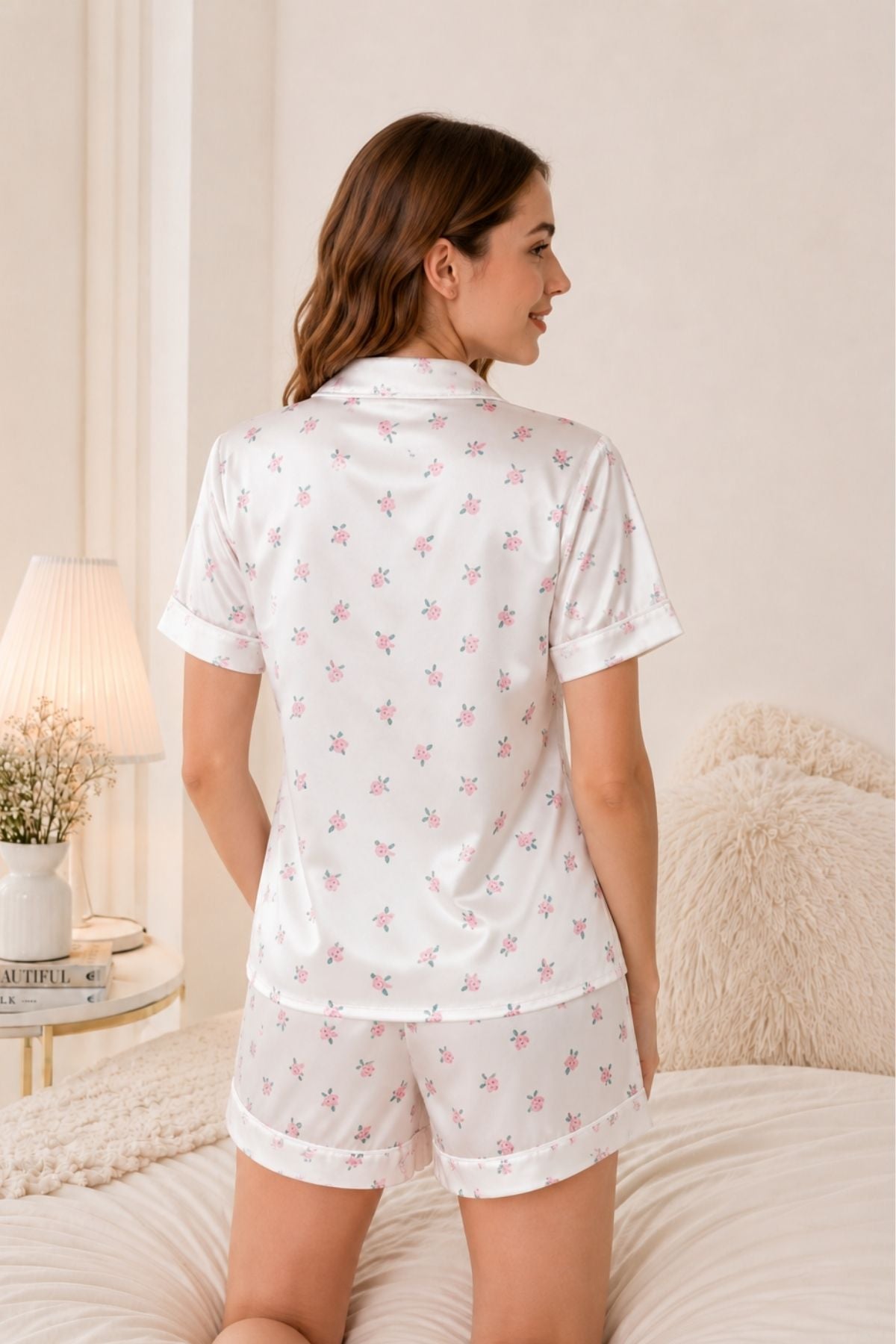 PIJAMA SATIN SHORT MANGAS FLORES